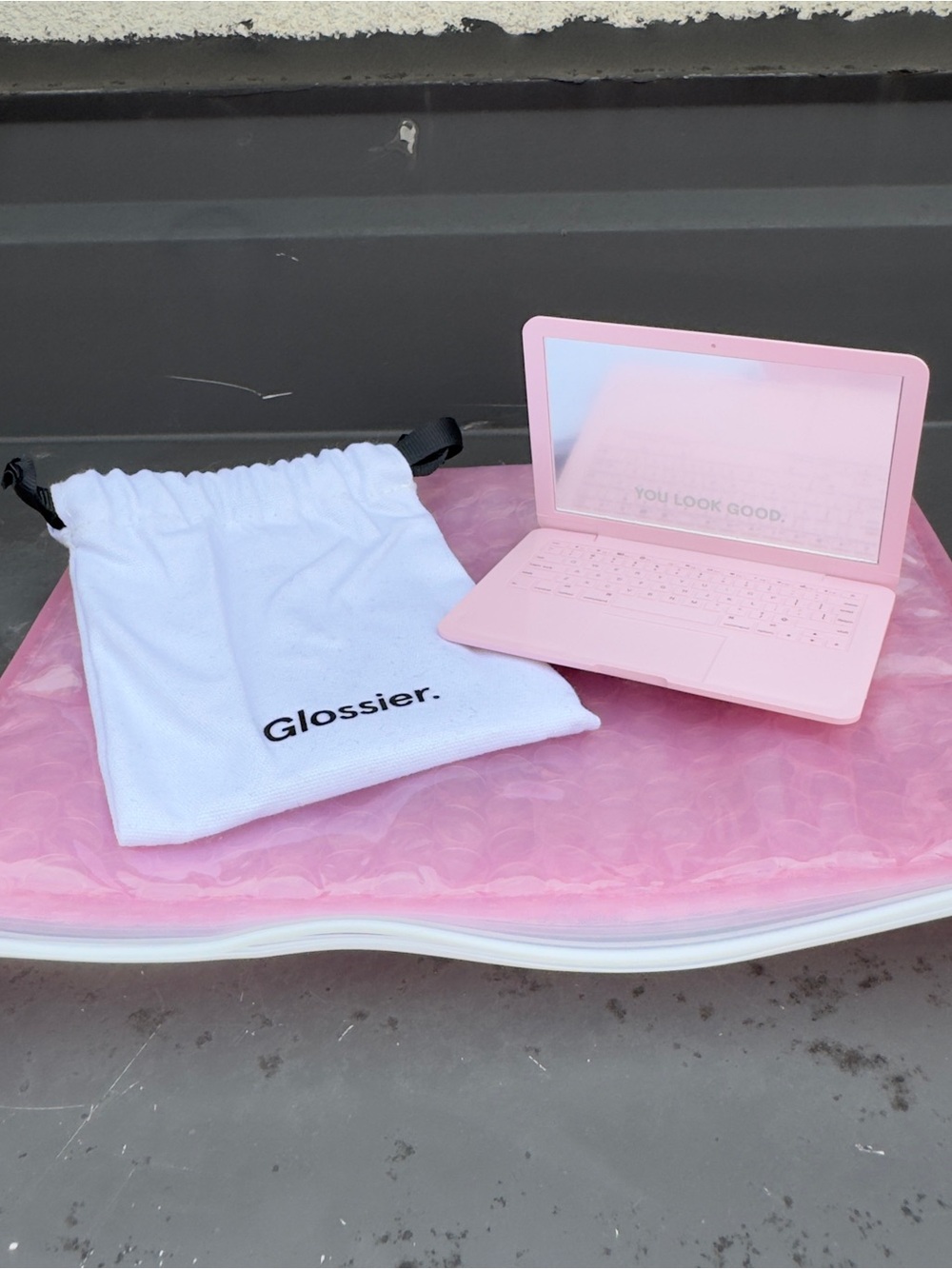 Glossier Pink Mini Tablet with Logo Pouch